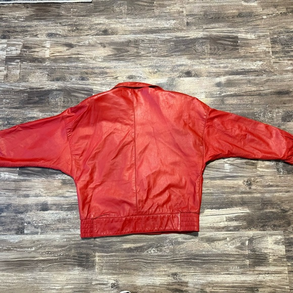 Vintage Echtes Leder Red Leather Bomber jacket - Picture 4 of 8